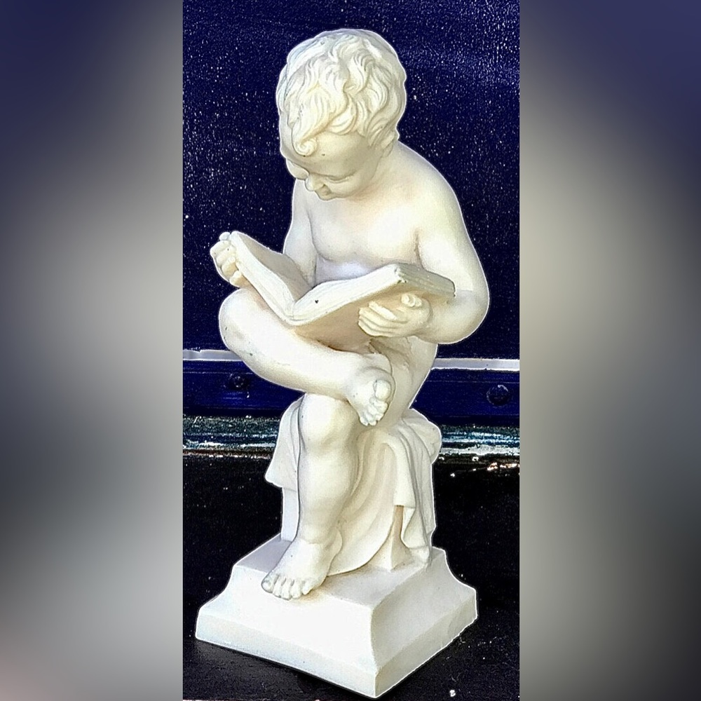 Vintage Ground Stone STUDIOUS YOUNG BOY Reading Book Figural Statue Figurine